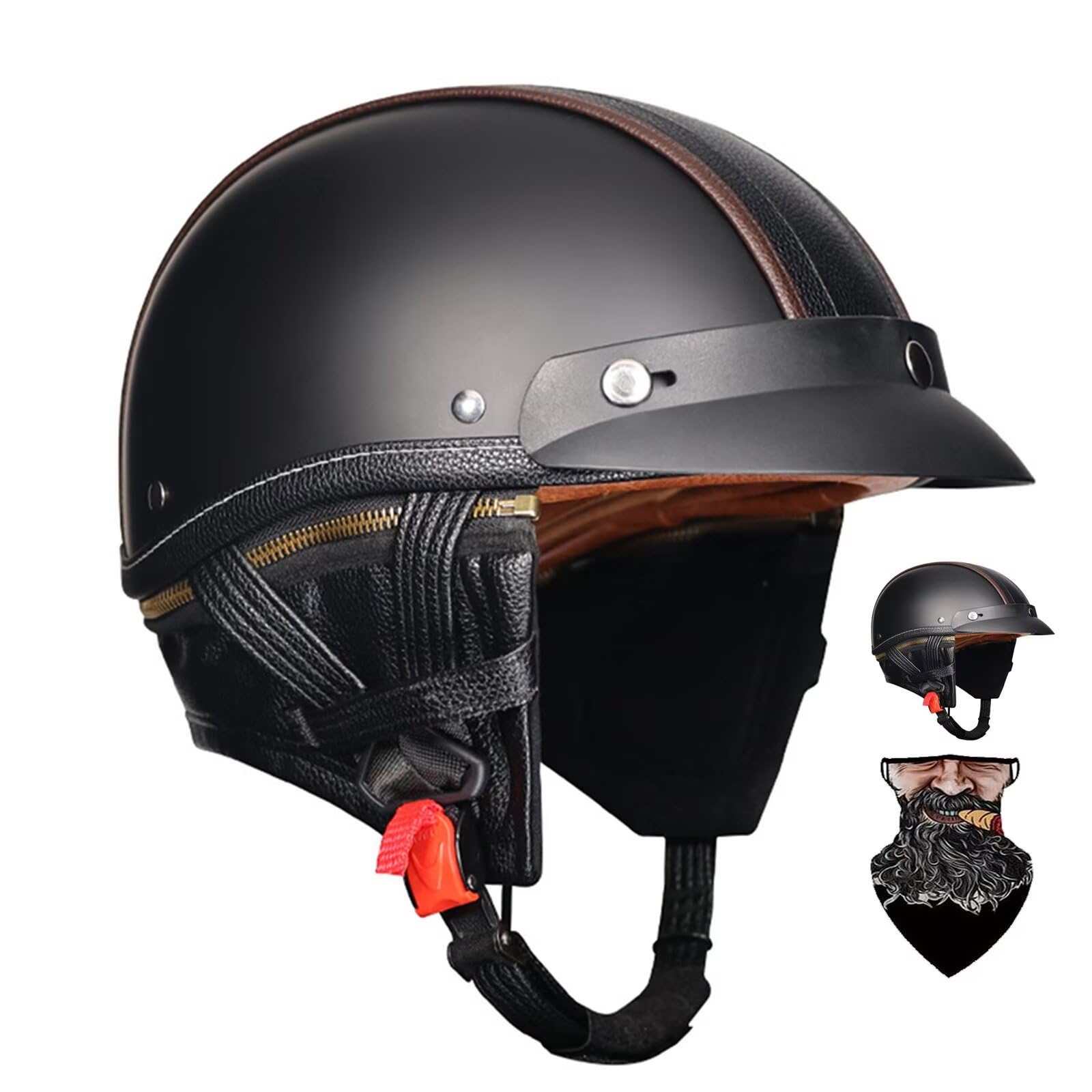 Casco Moto Retrò,casco scooter omo,Caschi per Scooter Anni '60 - Modello 3/4 in Vera Pelle con Visiera, Certificato DOT/ECE - Stile Retrò Chiuso/Aperto - Unisex Uomo e Donna