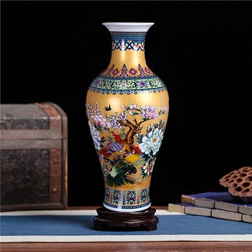 Miniatura 3 de Jingdezhen - Jarrón grande de cerámica de cola de pez, jarrón decorativo hecho a mano, altura de 18.11 pulgadas, dorado