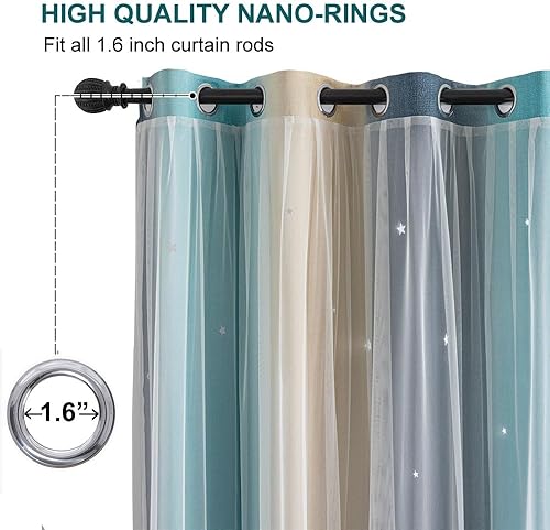 Miniatura 2 de conokata - 2 paneles de cortinas de estrellas para niñas y niños, para dormitorio, arcoíris, doble capa, diseño bonito, habitación de bebé,