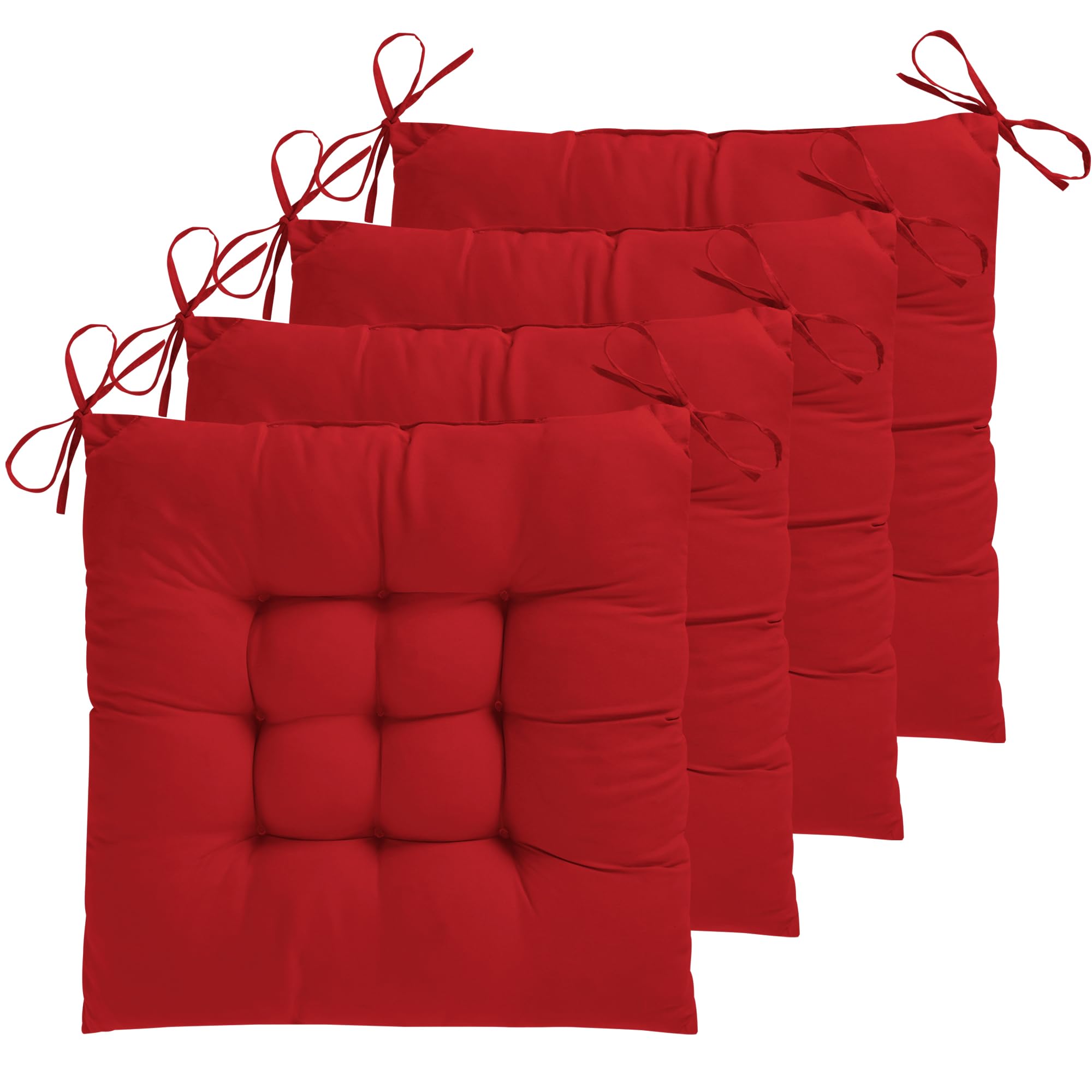 ELFJOY 5 Pack Chair Cushions for Dining Chairs 17x17 inch Seat Cushions for Kitchen Chairs Soft and Comfortable Square Chair Pads with Ties, Red