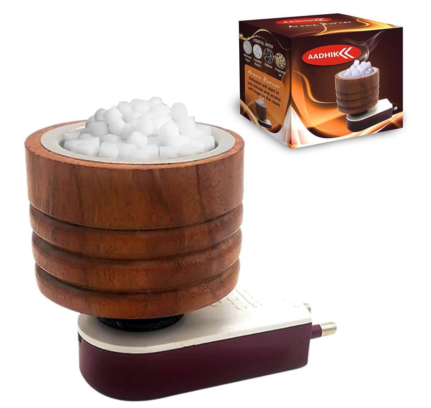Aadhik Kapoor Dani Camphor Diffuser for Home Bakhoor Burner Kapoor Diffuser (Wood, Cylindrical, Brown)