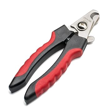 Stainless Steel Dog/Cat Toe Nail Clipper Scissor Trimmer & Cutter Grooming Tool + Free Filer - Red