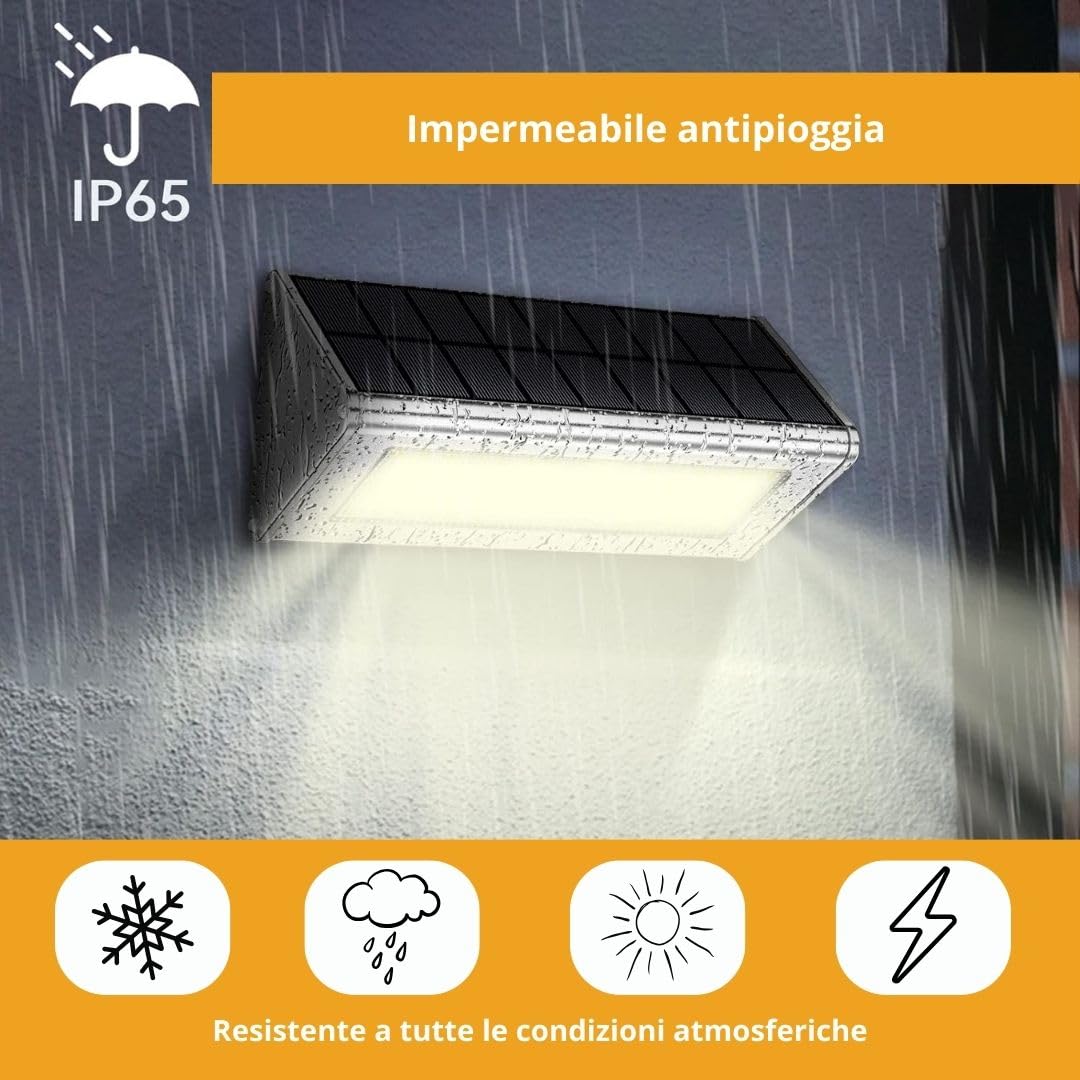Luce solare da esterno 2024 Luce Fredda - IP65 impermeabili Faretti Solari 46 LED Luce Solare Esterno 4 Modalità con Sensore di Movimento 120° Lampada Solare da esterno