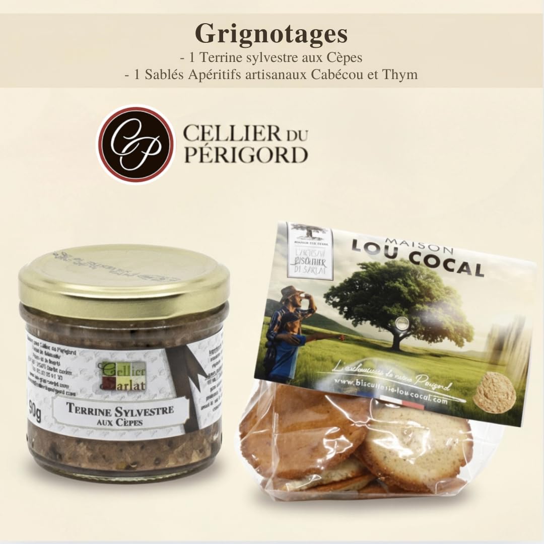 Cellier du Périgord - Panier Gourmand Prestige - Colis Découverte 2025 apéritif, 9 pièces, 458 g hors boisson + vin blanc moelleux AOP Côtes de Bergerac 75 cl