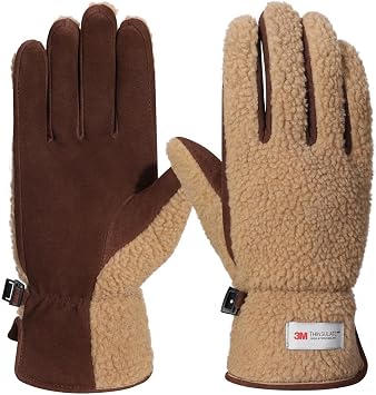 Harssidanzar Sherpa Gloves Womens Outdoor Winter for Gloves Genuine Suede Lined SL021US