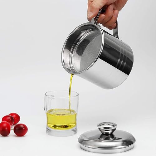 Miniatura 2 de Contenedor de grasa de tocino de acero inoxidable con pantalla de filtro de malla, 1.2L/5 tazas de aceite de cocina para cocina