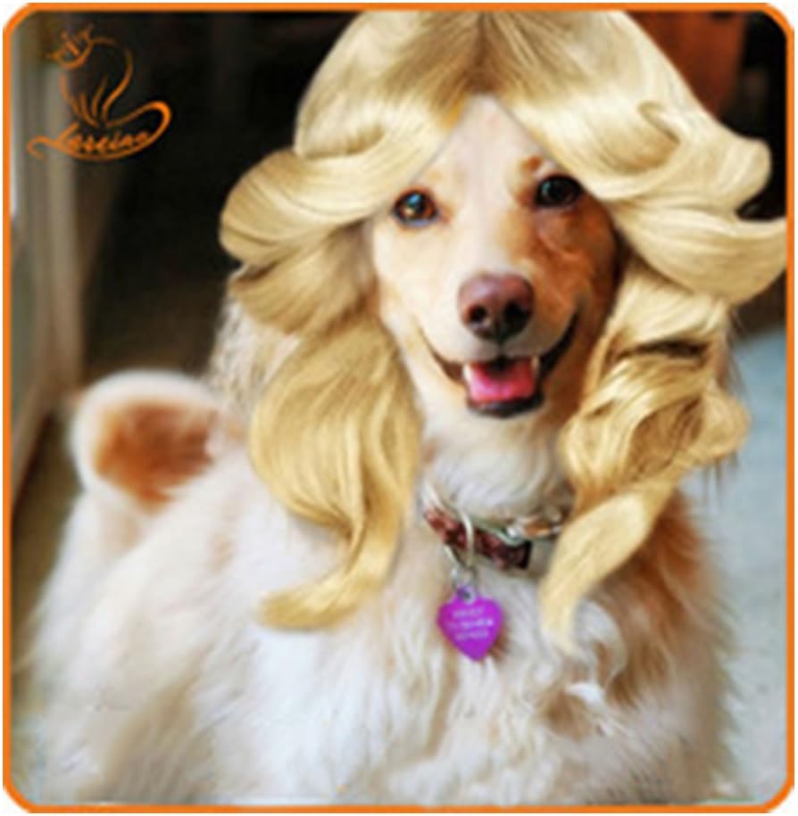 Dog Wig Hair Cat Accessories Fashion Halloween Pet Wigs (Blonde Wavy)