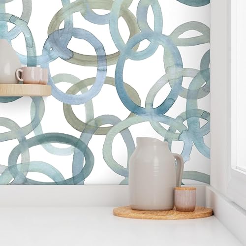 Miniatura 8 de Spoonflower Removable Wallpaper Swatch - Watercolor Rings Blue Rings Modern Graffiti Circles Ovals Ocean Nautical White Background Custom Pre-Pasted