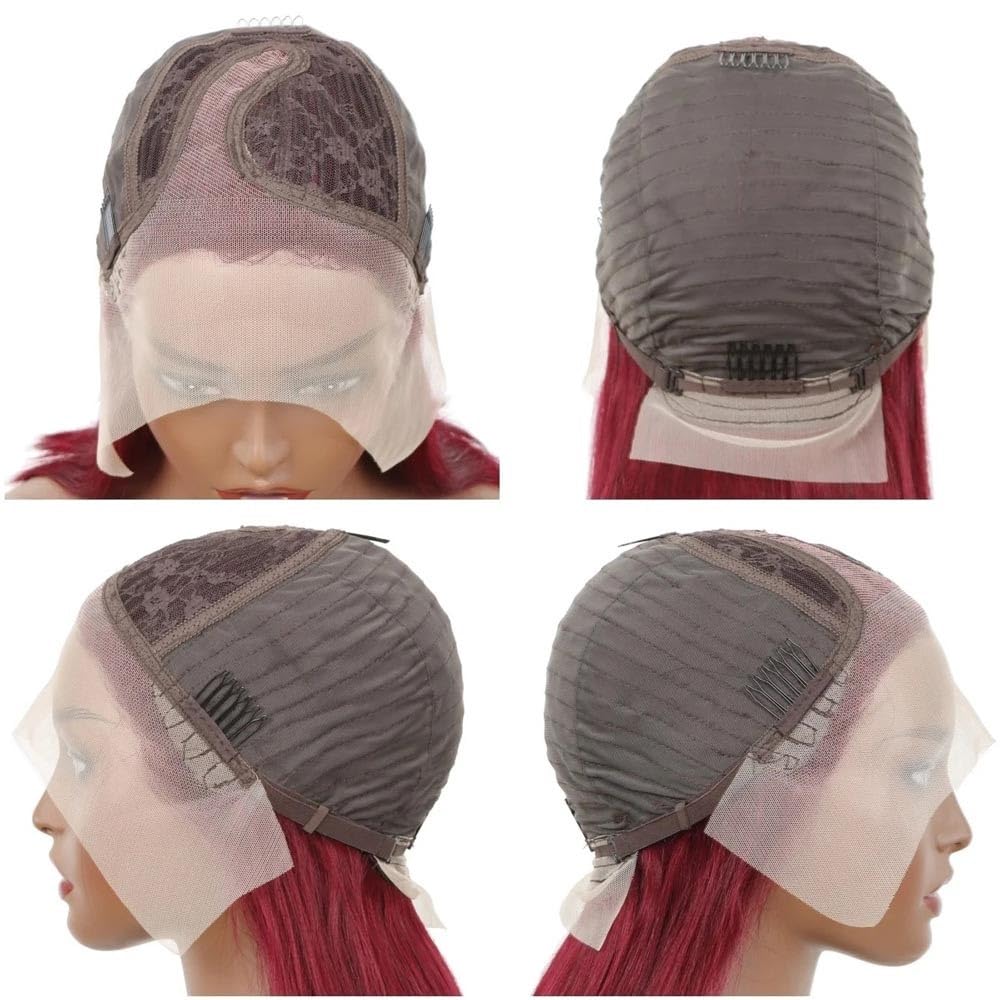 Parrucca Per Donna Parrucche anteriori in pizzo bordeaux densità 180% trasparenti(8inches)