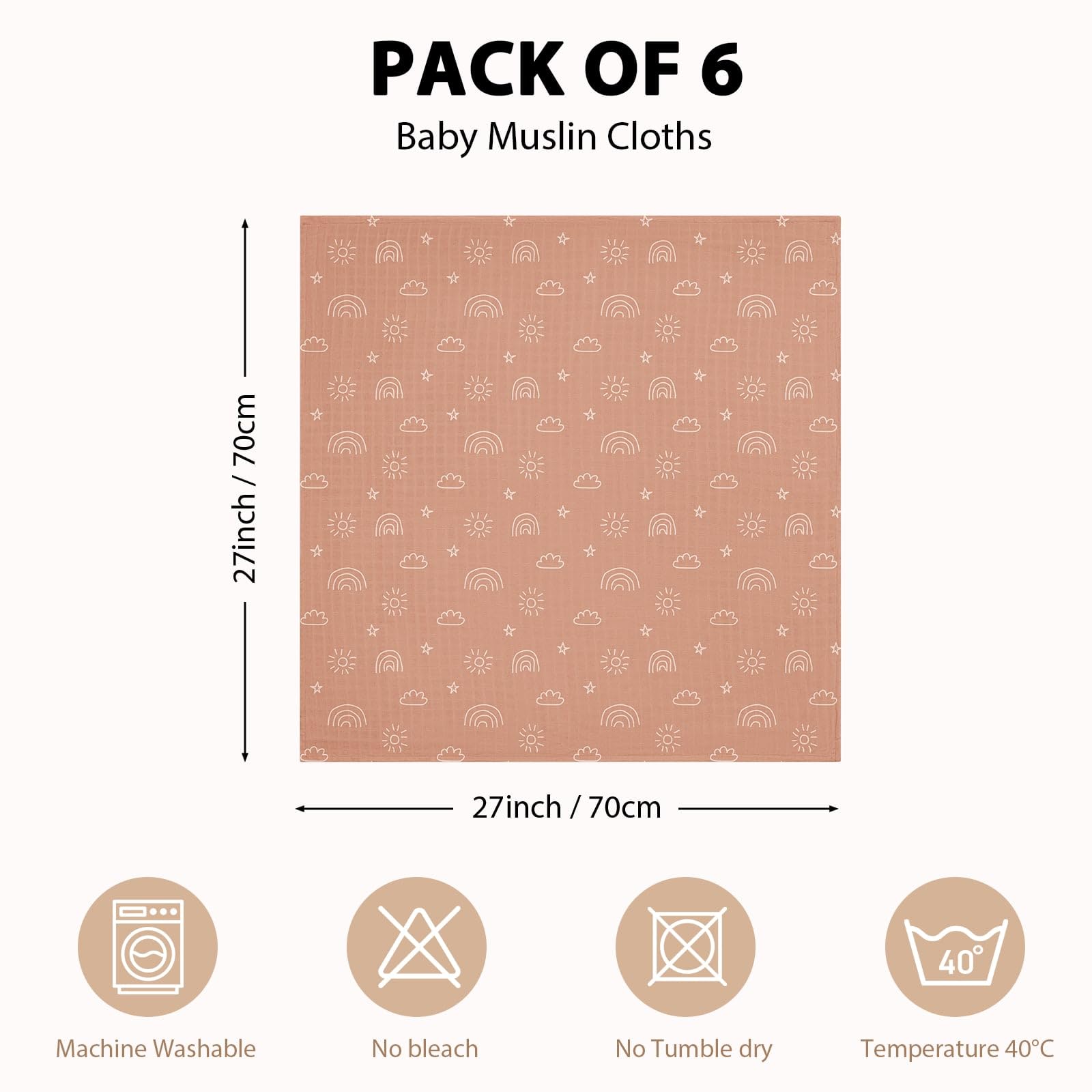 Yoofoss Juego de 6 Cuadrados de Muselina Paños 70x70 cm Bambú y Algodón Gasas para Bebés Grandes de Muselina Toalla de baño para Bebes Recien Nacidos
