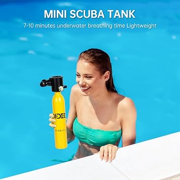 DIDEEP 0.5L Mini Scuba Tank, Portable Lung Air Tank | DOT Certified, 0.5L Aluminum Tank, 7-10 Min Breathing Support, for Recreational Diving, Backup Air Source, Diving Training
