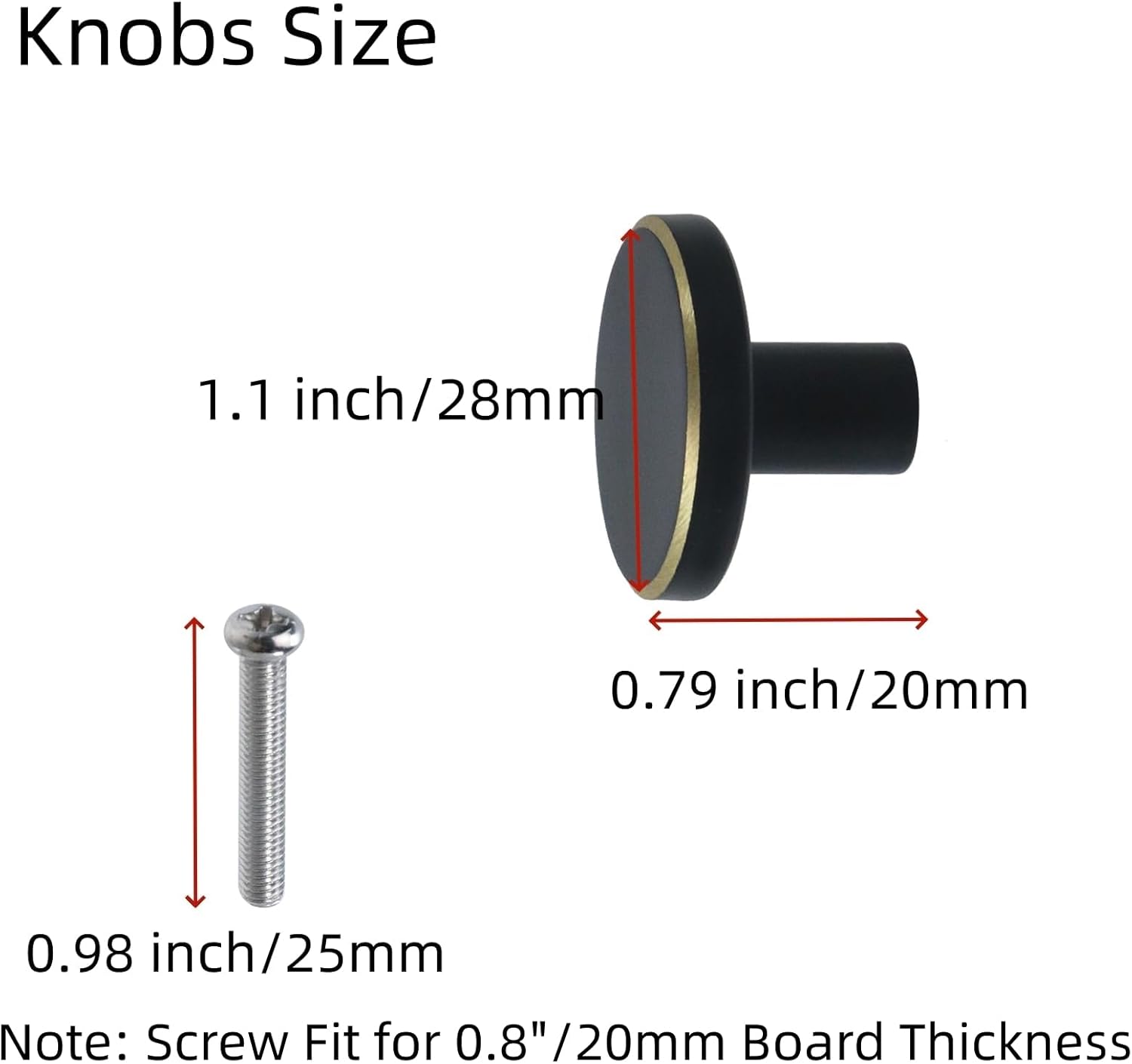 Mcredy Flat Black Cabinet Door Knobs,28 mm Diamater Brass Knobs Drawer Pulls for Dresser Drawer Cupboard Closet Hardware, Pack of 30