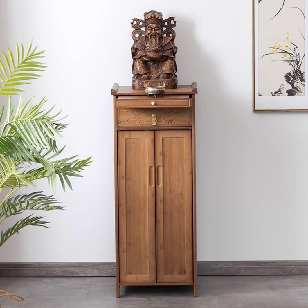 Table d'autel en bambou marron de 101 cm avec rangement pour offrandes