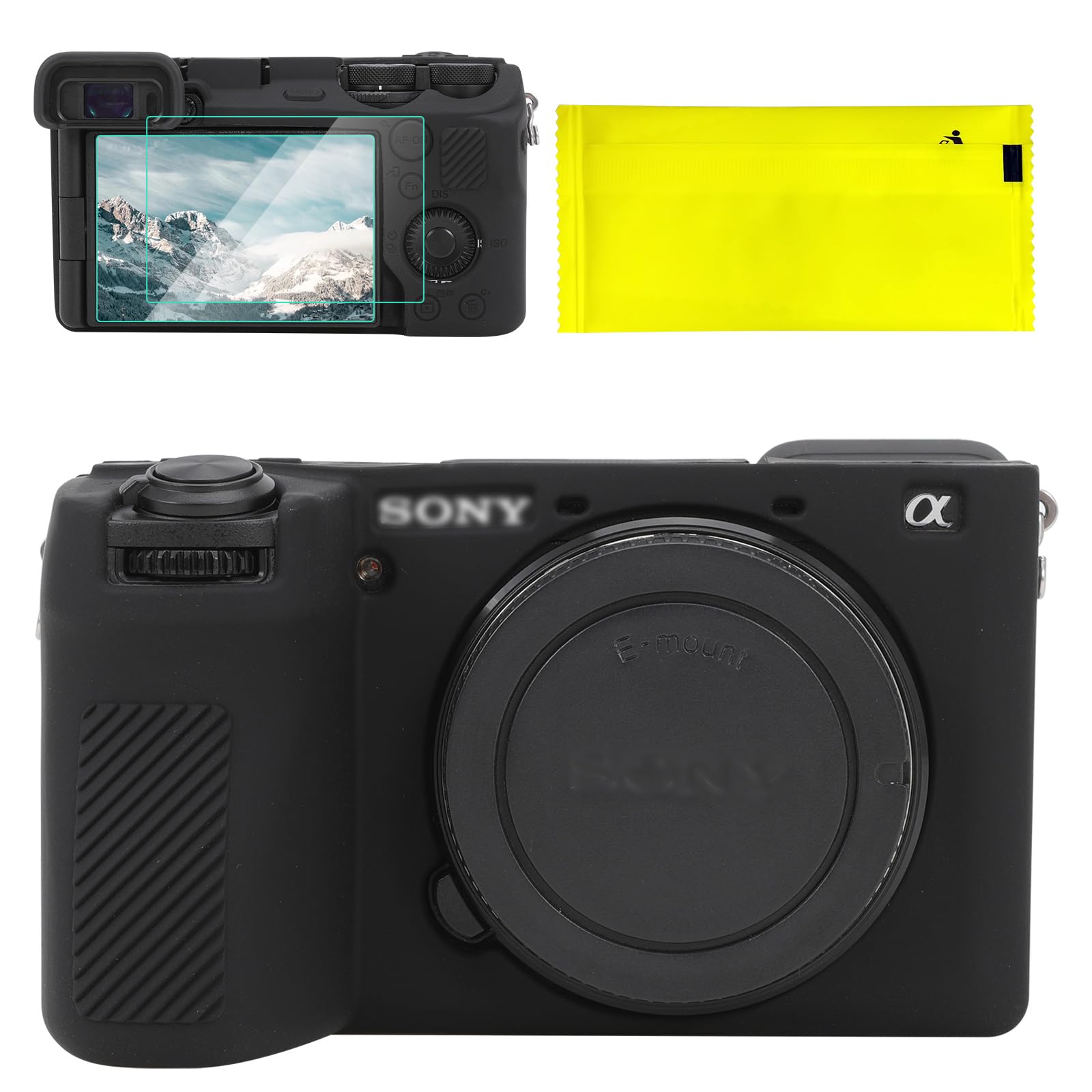Coque de protection en silicone pour Sony A6700 - Accessoires avec 2 films de protection d'écran - Protection d'objectif amovible pour appareil photo numérique Sony A6700