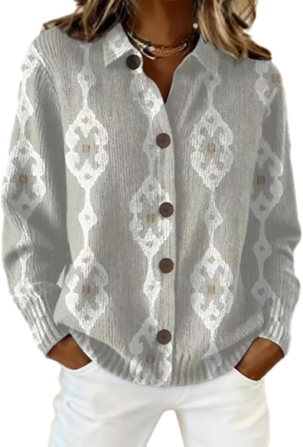Women's Plaid Print Casual Cotton Buttoned Cardigan Sweater, Plaid Cropped Sweater with Knit Cardigan Style