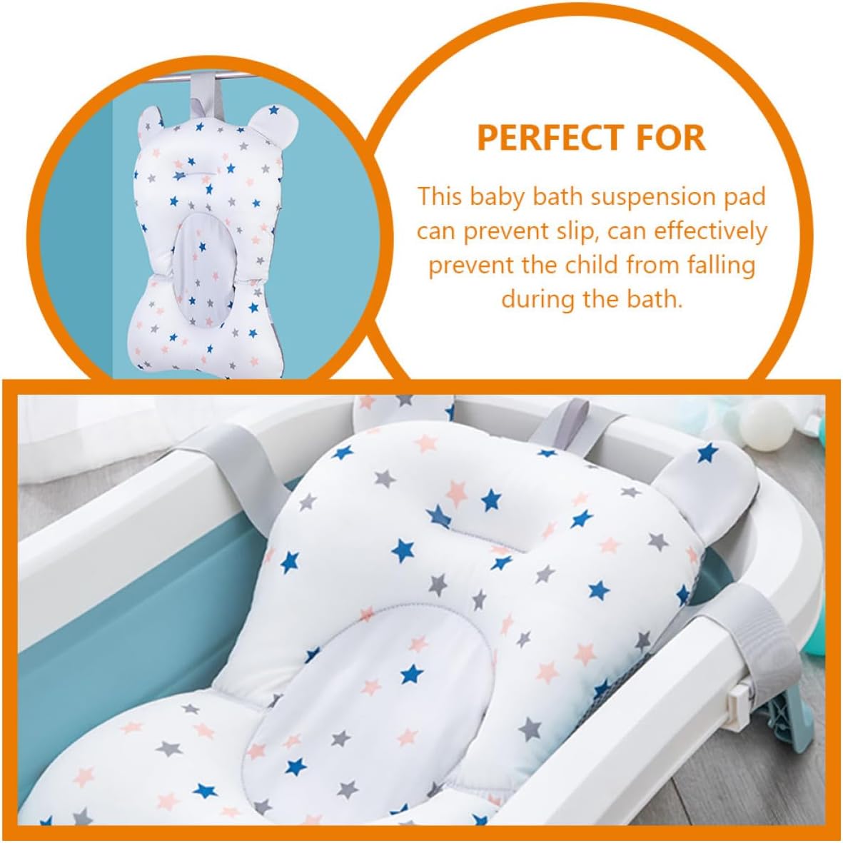 Bath Cushion and Bathtub Seat for and, Breathable Mesh Suspension Pad with Star Pattern, Newborn Bath Support for Safe Summer Bathing