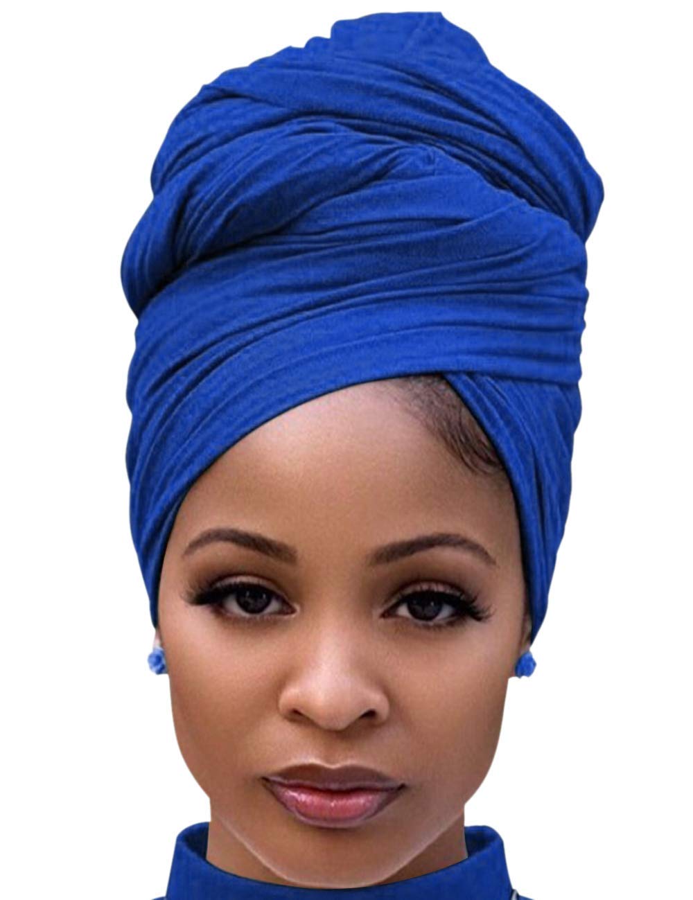 Babahu Women's B03-Royal Blue Head Wraps For - African Head Scarf Turban Long Hair Head Wrap Scarf Soft Stretch Headwrap