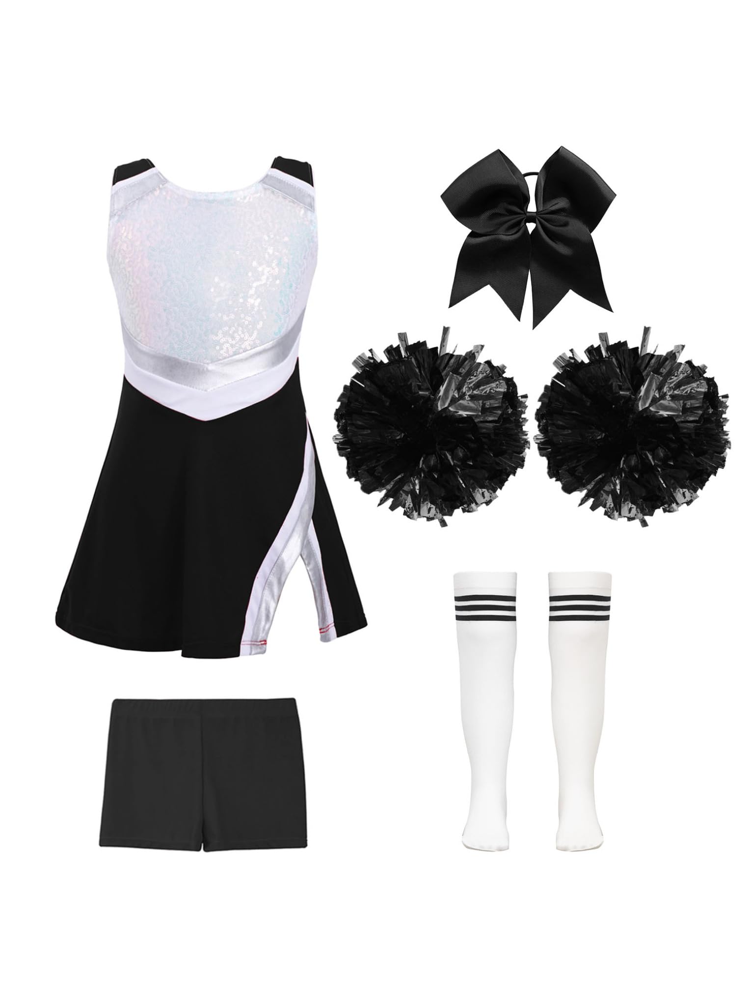 YEAHDOR Kids Girls Cheerleading Costume Cheer Leader Uniform Outfit for Halloween Carnival Festival Sports Games