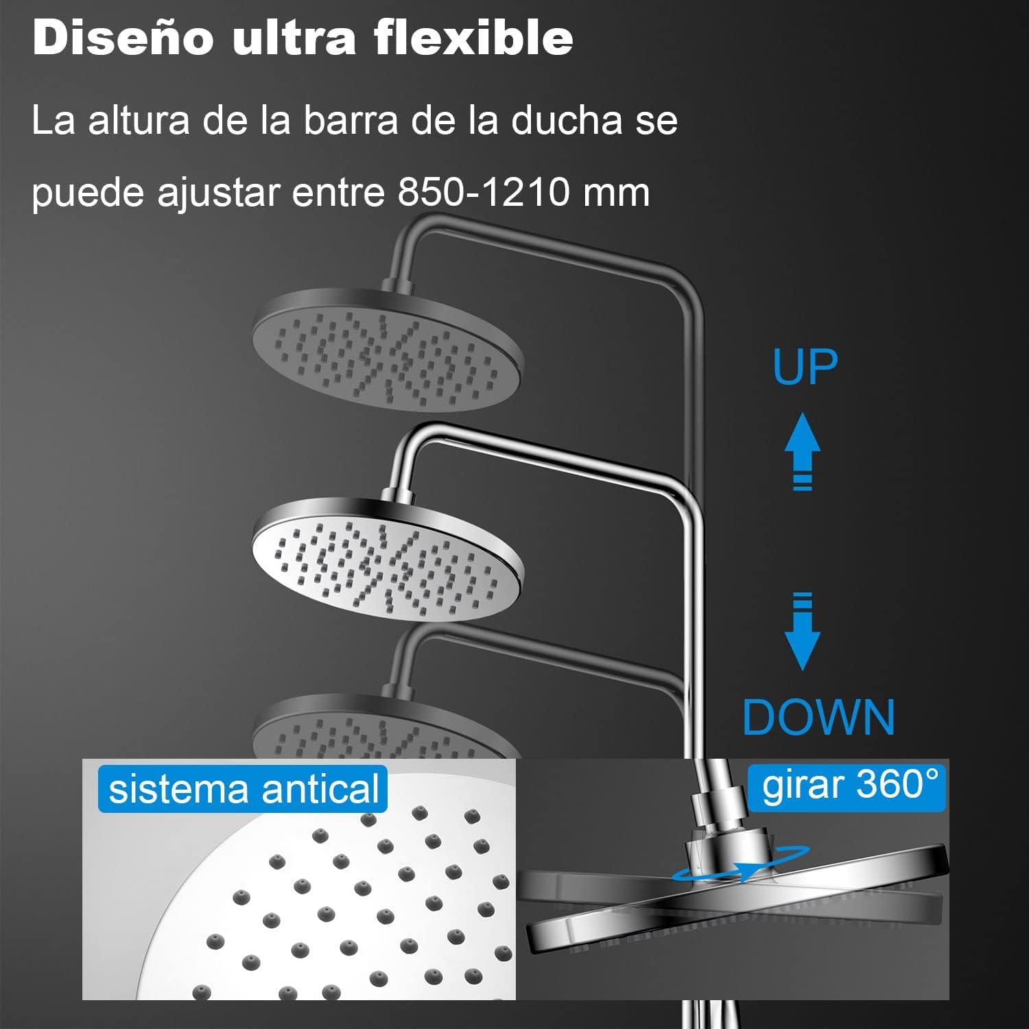 YOOZENA Columna de Ducha, Duchas de Baño Columna Extensible con Grifo,Columna Ducha con Manguera, Ducha Lluvia, Cromado Redondo