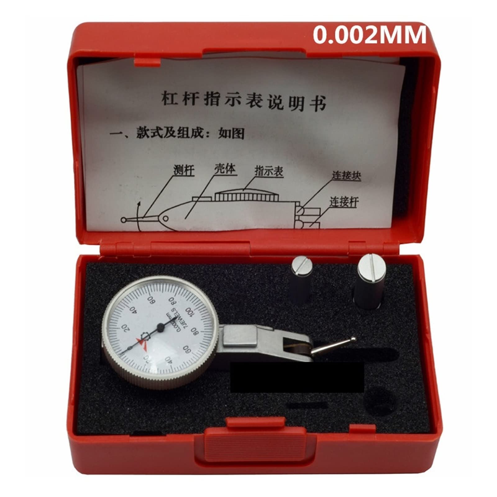 Comparateur 0-0.2 mm Précision du levier 0.002mm Cadran de niveau Échelle Précision Métrique Queue d'aronde Rails 0-0.8mm 0.01mm Cadran Indicateur de test(0-0.2 mmx0.002mm)
