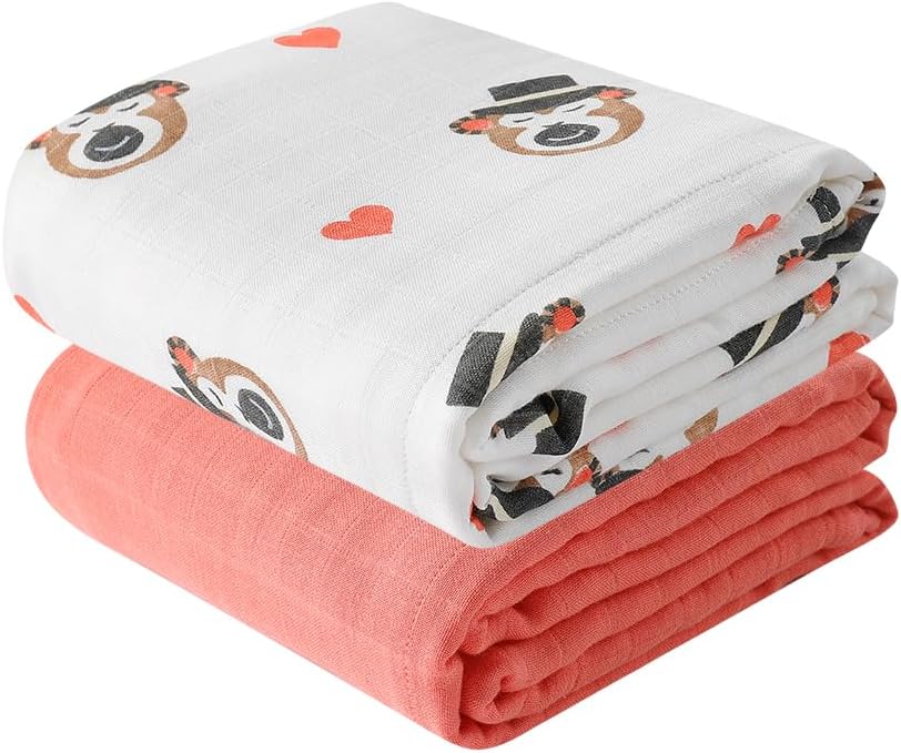 gb Swaddles for Newborn 4-Layer Muslin Cotton Blend Swaddle Wrap Set – Soft & Breathable Baby Receiving Blanket for Newborns – 43"x43", Pack of 2, White&Red