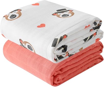 gb Muslin Swaddles Blanket for Newborn, White&Red, 43x43, Pack of 2