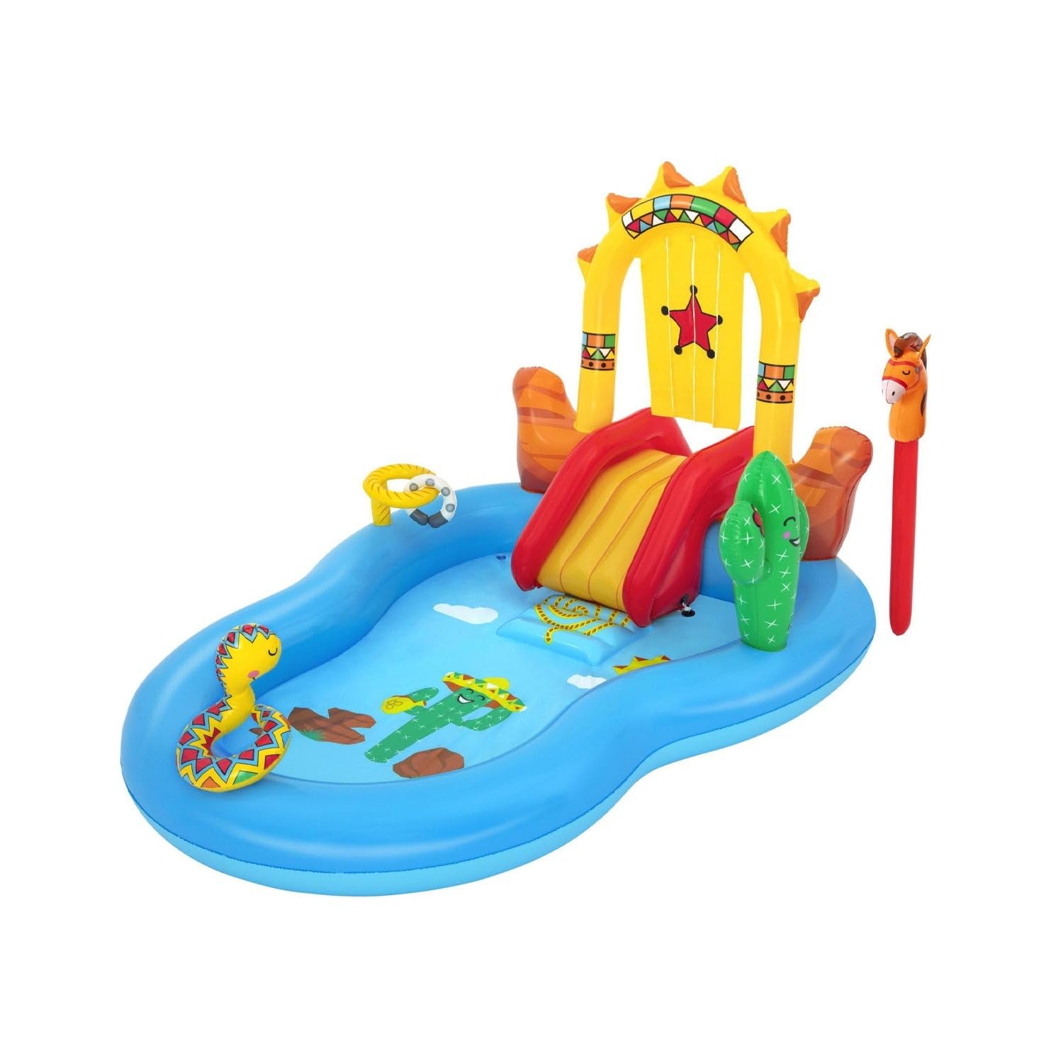 Avilia Inflatable Pool for Kids with Horse, Slide, Horseshoe and Snake Sprinkler - Summer Fun with 278 Litre Capacity and Durable Material