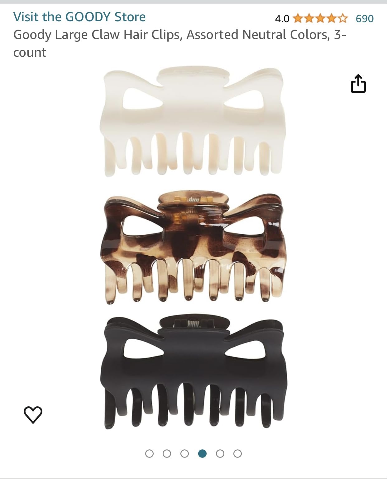Goody Classics Large Sprial Claw Clips , Assorted Colors - Great for Easily Pulling Up Your Hair - Pain-Free Hair Accessories for Women, Men, Boys, and Girls, 3 Count (Pack of 1)