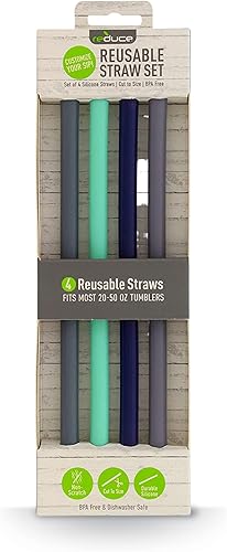 Reduce Pajitas de plástico de silicona, paquete de 4 popotes de repuesto flexibles para tazas de vaso de 20 a 50 onzas, cortadas a medida, sin BPA y