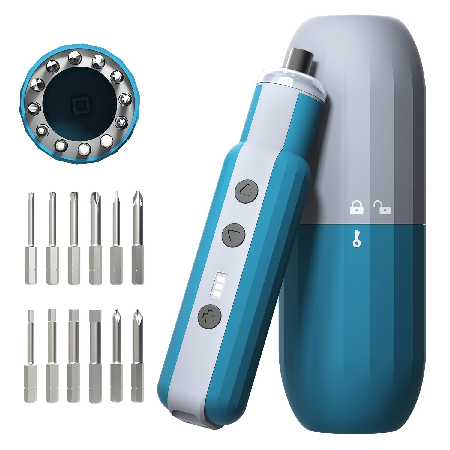 3 7V Electric Screwdriver Set - 12 in 1 Cordless Screwdriver with Metal Bits 3 Torque Settings Power