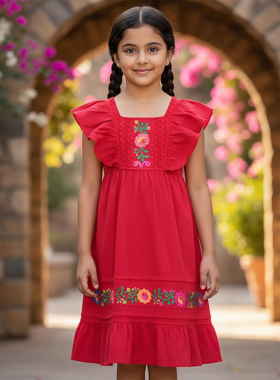 YZXDORWJ Mexican Dress for Girls Toddler Embroidered Boho Sleeveless Ruffle Dresses Fiesta Party Dress