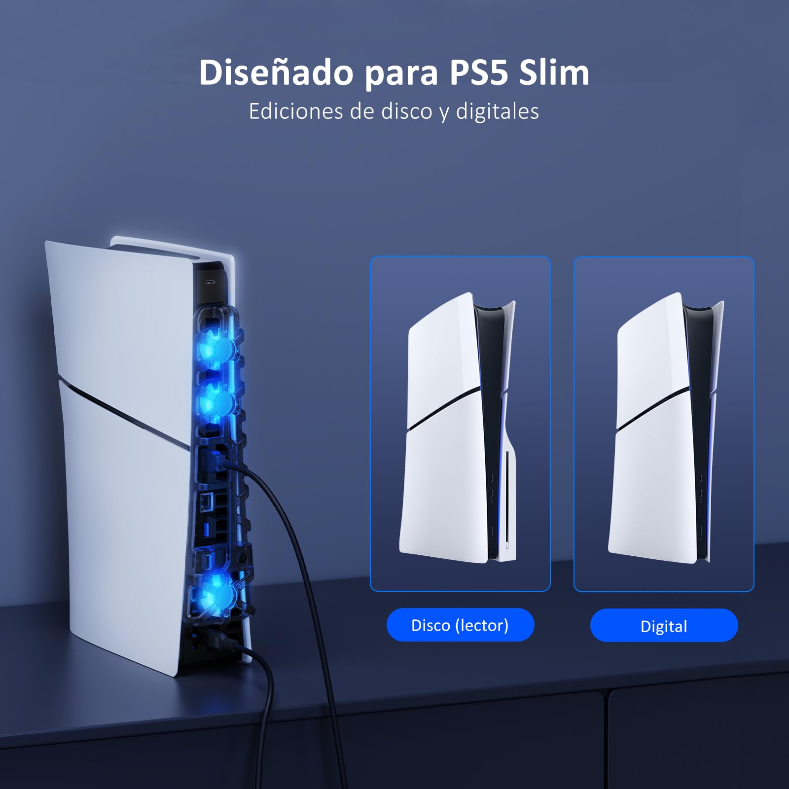NexiGo PS5 Slim Silent Enhanced Cooling Fan with Adjustable Speed, Auto Power On/Off, with USB 3.0 Port, Efficient Cooling System for Both PS5 Slim Disc and Digital Editions