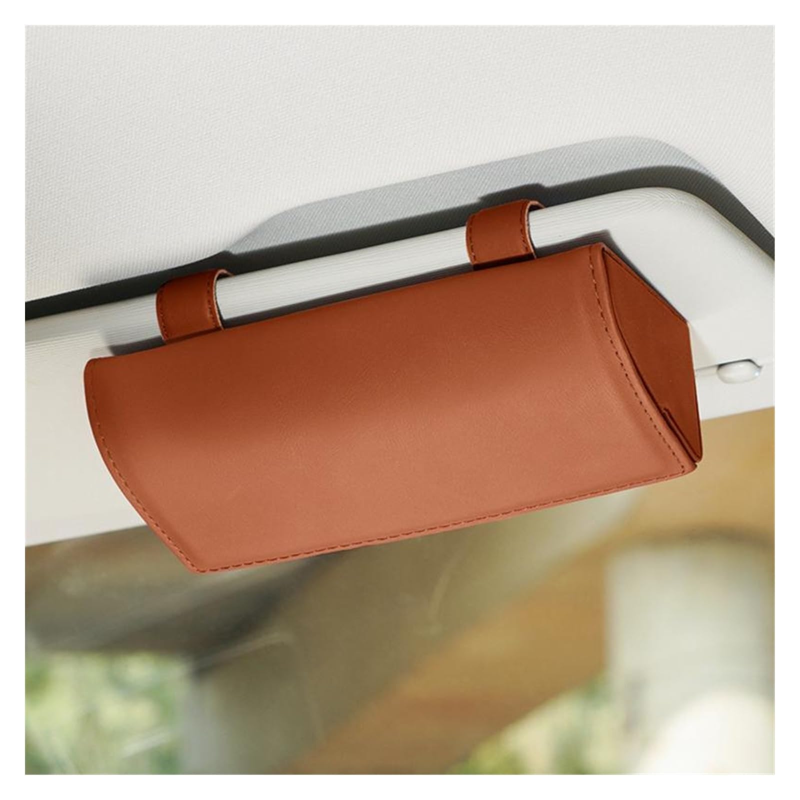 Xuanqingyi Store Sonnenbrillen-Clip, kompatibel mit Auto-Visier, Auto-Brillenhalter, Sonnenblende, Brillenetui, Clip-Befestigung, Lederbox mit Magnetverschluss, universell ( Color : Light Brown )