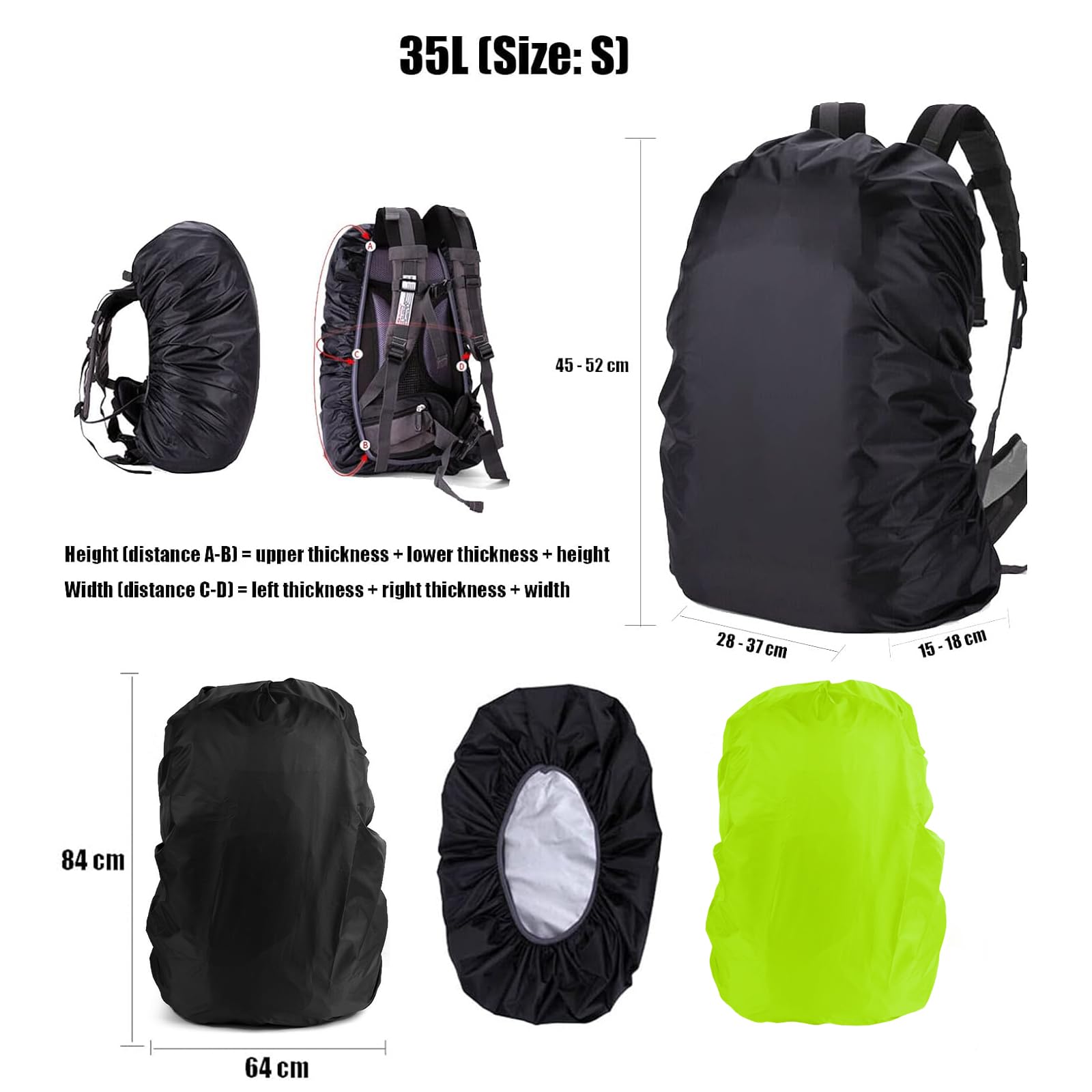 Yuqilin Pack of 2 Rain Cover Backpack, 35 Litre Rain Cover School Bag, Outdoor Backpack Rain Cover Backpack, Rain Cover for School Bag (Black, Fluorescent Green): Buy Online at Best Price in