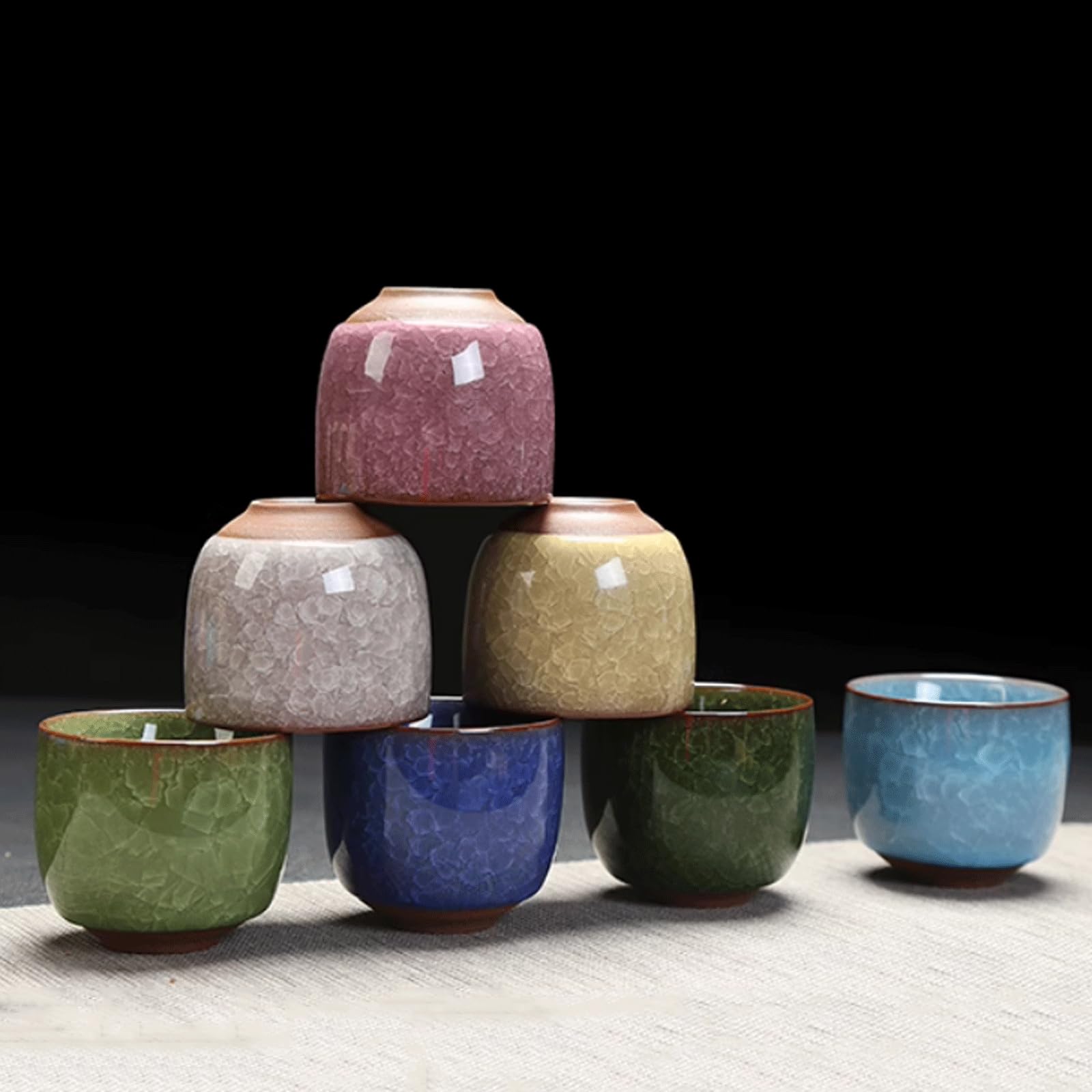 Ensemble de 7 tasses à thé de couleurs mélangées, ensembles de tasses à vin en céramique, tasses à saké classiques de Style chinois/japonais pour Restaurant, bureau et maison Service à saké