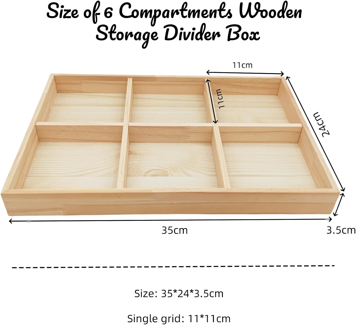 Anktily Wooden Sorting Tray Grid Display, Wood Storage Divider Organizer Showcase Display Box for Home Craft Office Kitchen Storage (6 Grids)