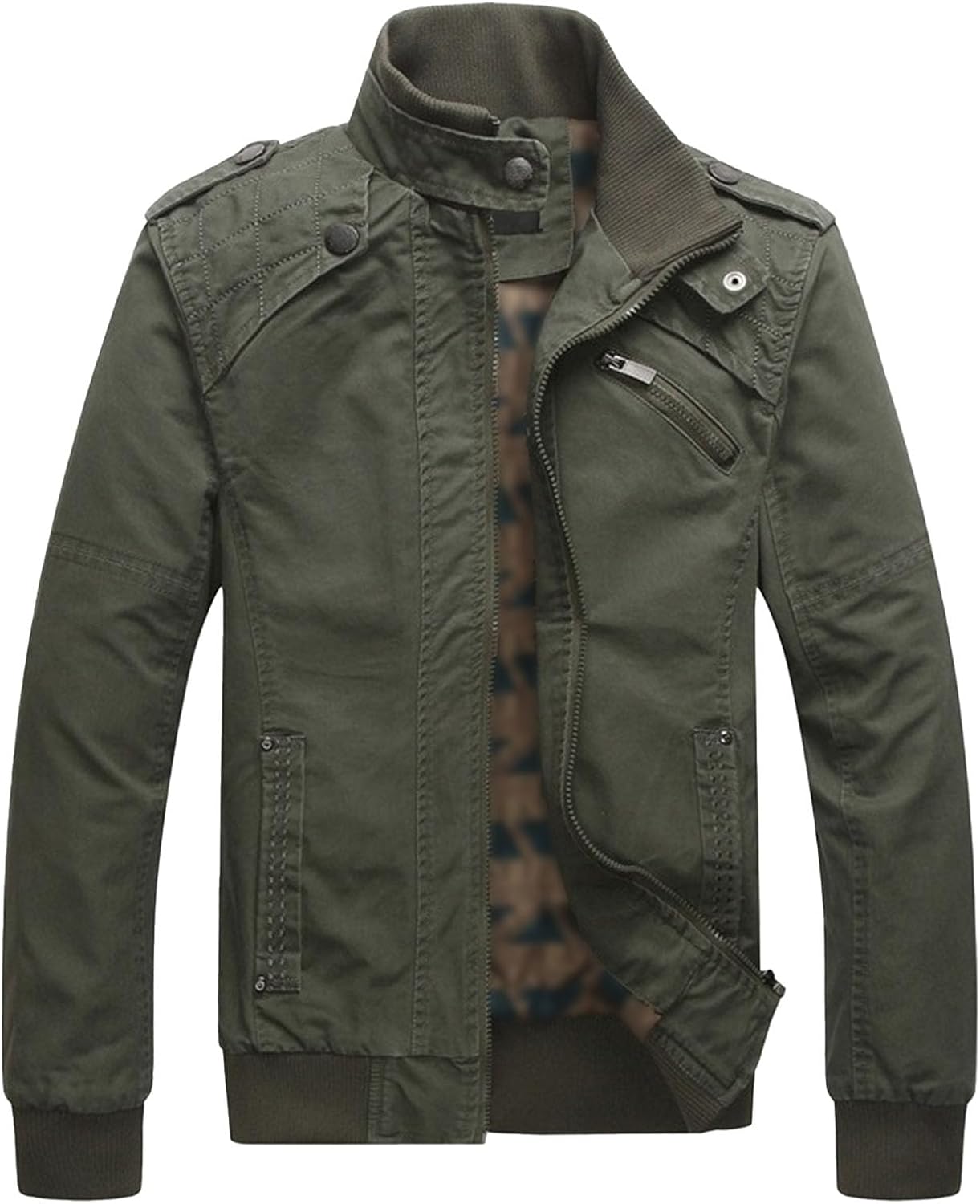 Men's Military Cotton Jacket Casual Washed Outdoor Army Jacket with Shoulder Straps for Men