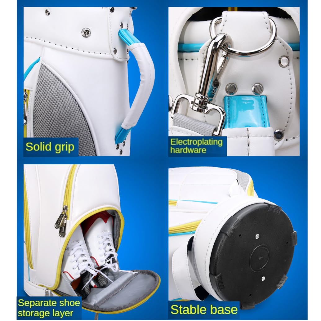 LANGWEI Bolsas para Palos De Golf para Mujer, Paquete Portátil De Gran Capacidad De Cuero PU Impermeable Blanco, Bolsa Estándar De Golf Ligera para Campo De Golf