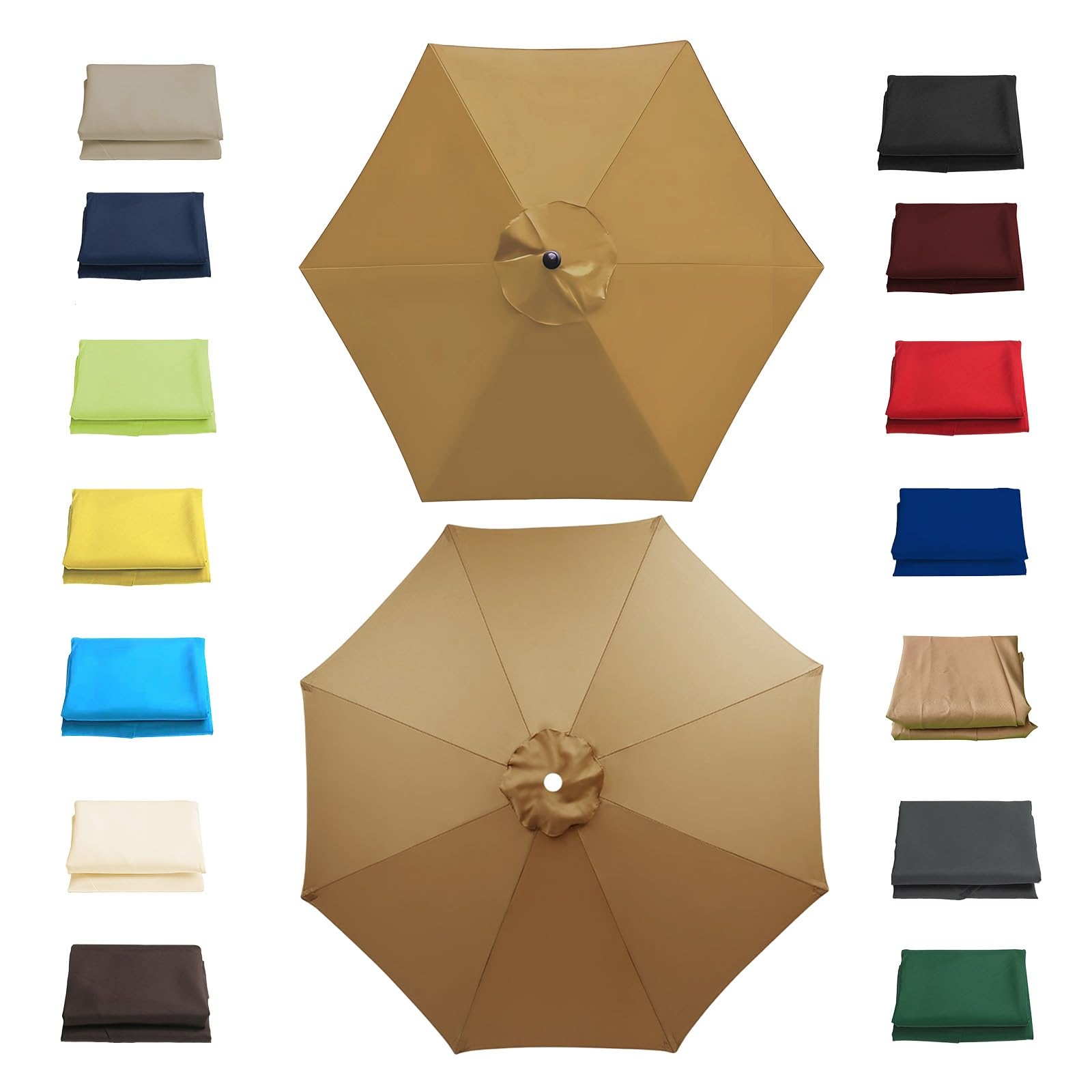 Garden Parasol Replacement Canopy Waterproof, 2m 2.30m 2.7m 3.0m Replacement Parasol Canopy Cover for Patio Pool Outdoor, Anti-UV Strong Sunshade Umbrella Cloth for 6/8 Ribs(Khaki,2.7m/8 Arms)