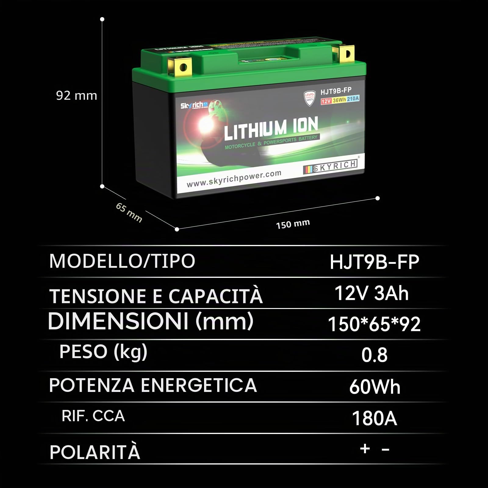batteria skyrich litio hjt9b-fp