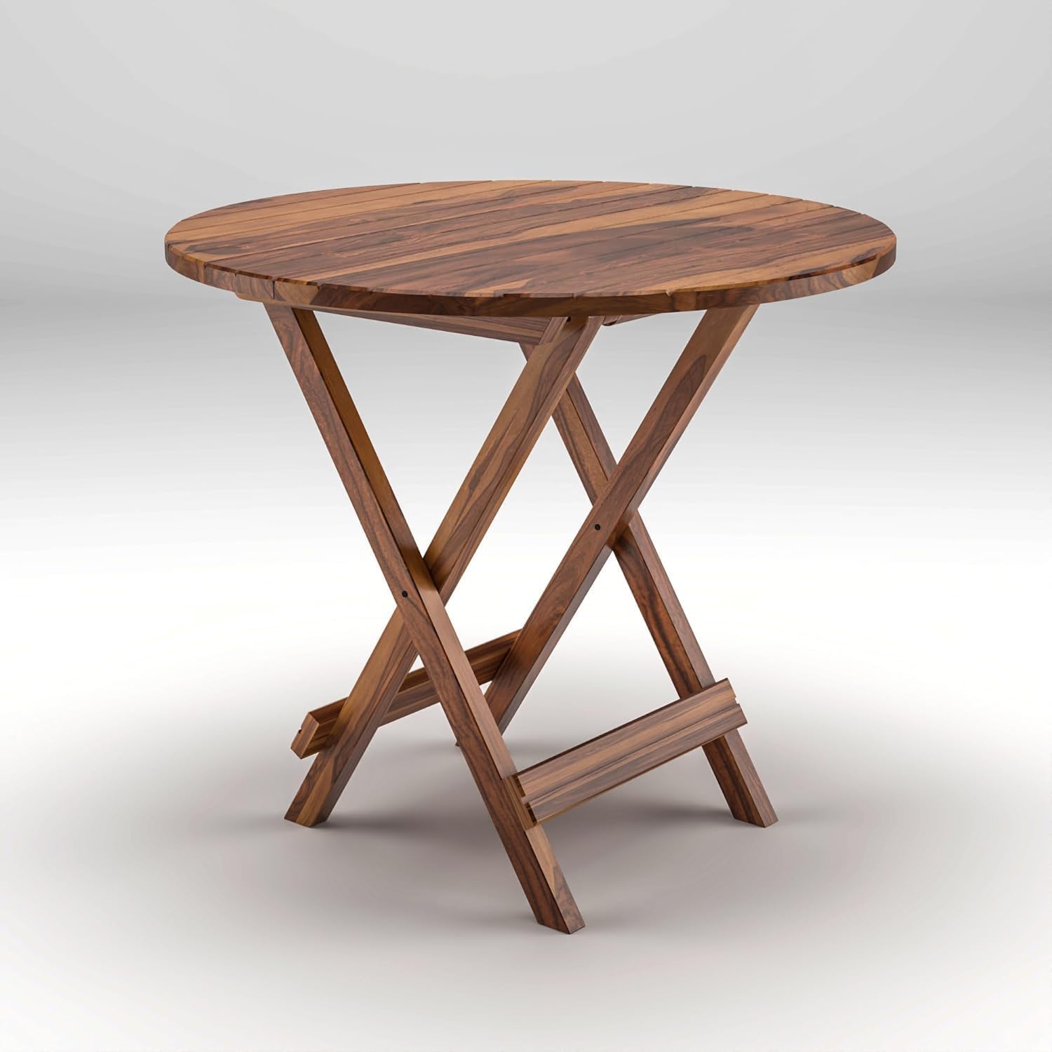 WELL KNOWN Foldable Wooden Coffee Table & Stool β Compact Furniture for Home, Garden, Outdoor, Living Room (1, Brown (Round), Standard) 4