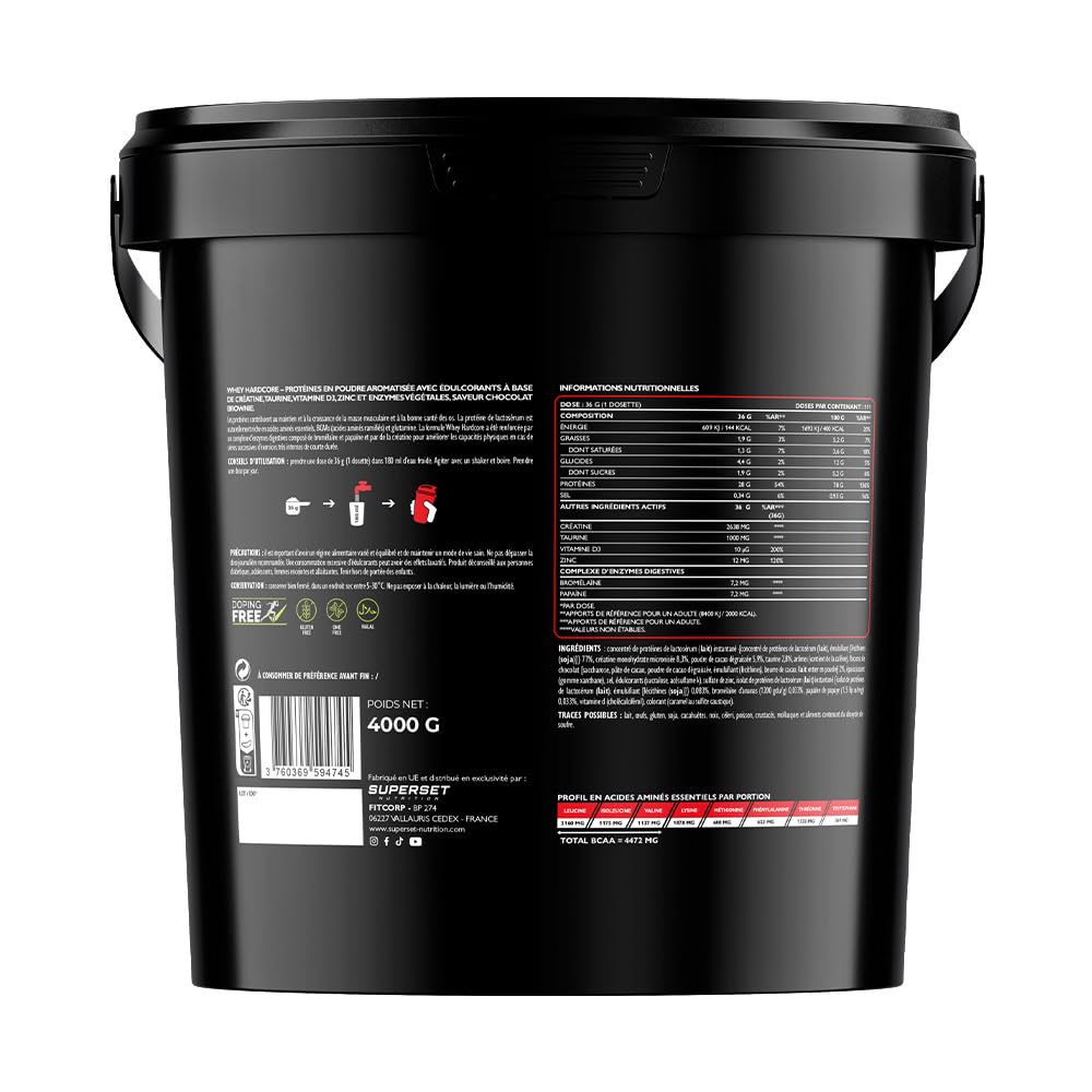 Superset Nutrition | Whey Hardcore (4kg) | Whey protéine | Whey technique pour renforcer la masse maigre, la force et l'endurance - Brownie