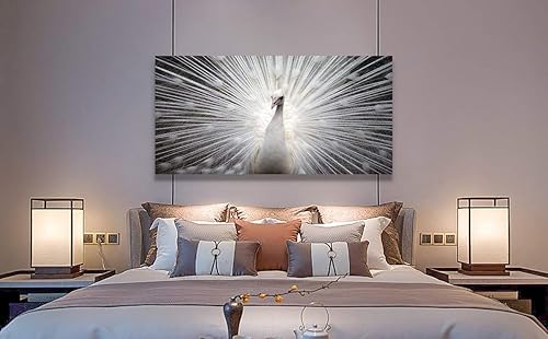 Miniatura 99 de Looife Lienzo decorativo para pared de pavo real, 16 x 32 pulgadas, pájaros verde azulado con flores, decoración de pared para decoración de DW148