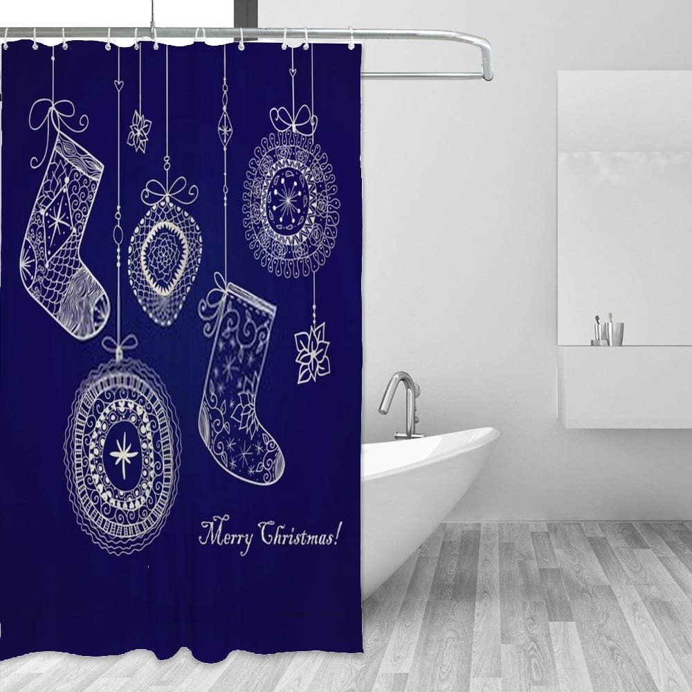 Rideau de douche imperméable bleu motif chaussettes de Noël 66x72 inch pour baignoire