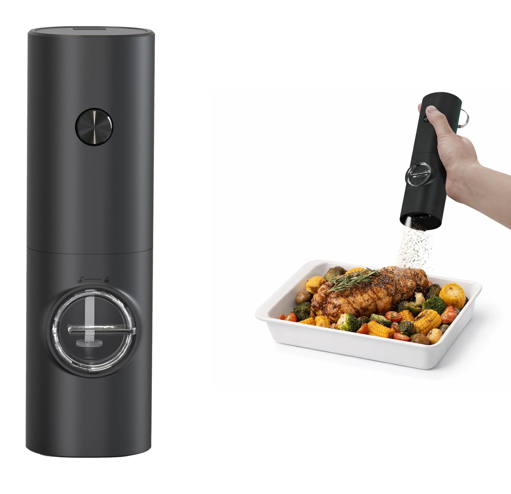 electric pepper grinder or salt mill, battery powered automatic pepper mill, ceramic grinder with adjustable coarseness, led light, and salt mill refillable, one hand operation salt pepper mill