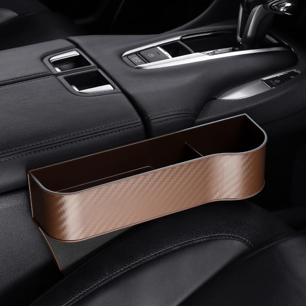 Vano Portaoggetti per Auto, 2 Pezzi Scatola Portaoggetti per Seggiolino Auto,Car Seat Gap Storage Organizer,Tasche a Fessura Della Fessura del Sedile,per lo Stoccaggio di Guida in Auto(Marrone)