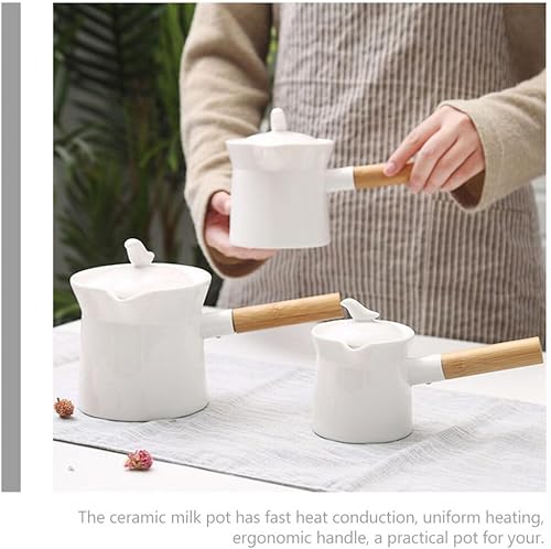 Miniatura 8 de BESTonZON Calentador de leche de cerámica de 11.8 fl oz, sartén de leche esmaltada, cacerola de leche antiadherente con tapa, taza de café de