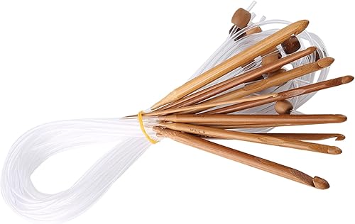 Miniatura 8 de Joyzan Ganchos de ganchillo tunecinos con cable de plástico, juego de agujas de tejer de bambú afgano, kit de cuentas antideslizantes de 0.118 in a