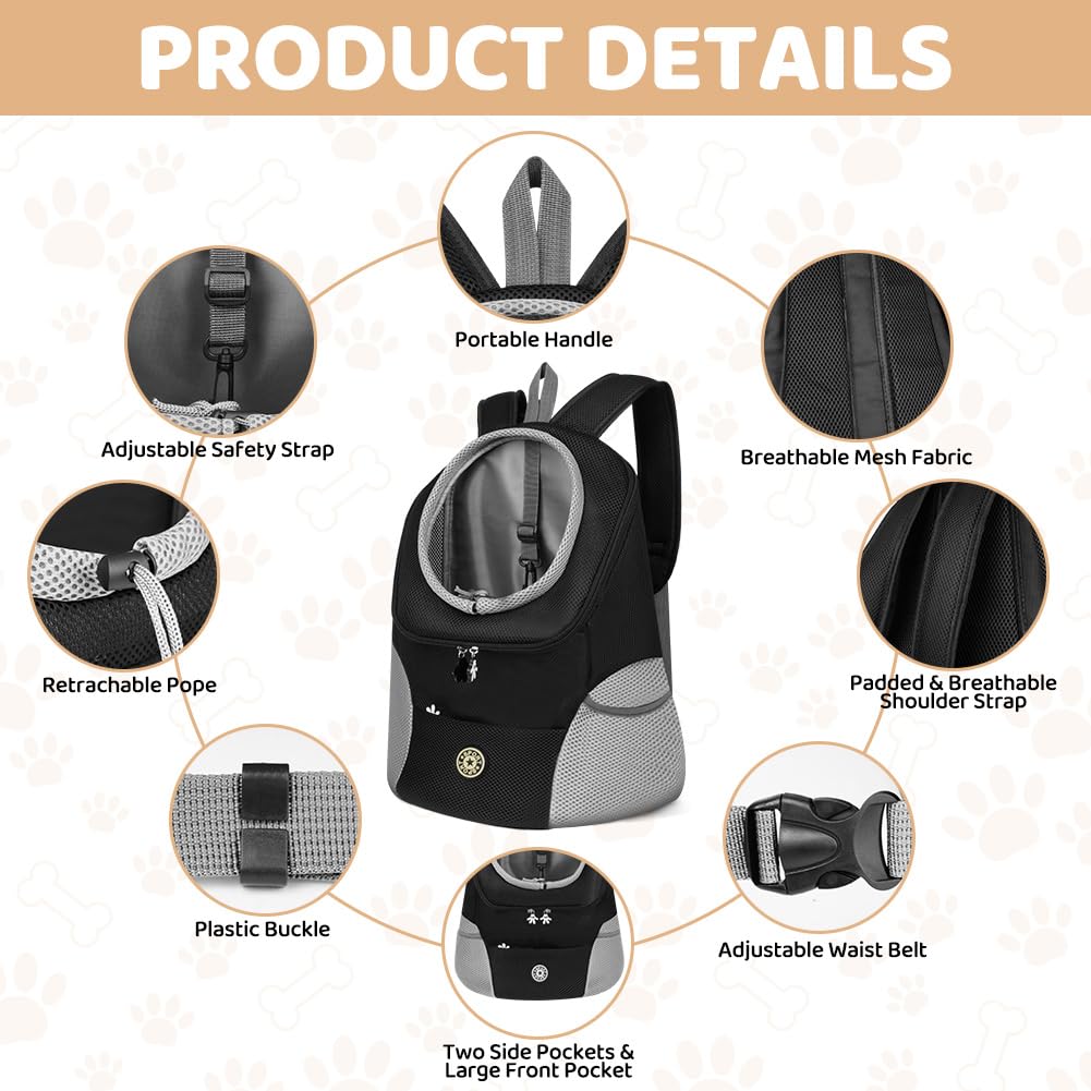 Zaino per Cani e Gatti Regolabile 6-9 kg Traspirante Portatile con Tasche Frontali