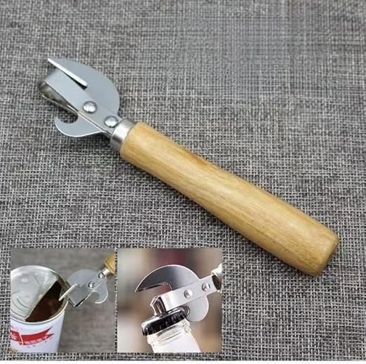 Manual Can Opener Wooden Handle Manual Side Cut Stab Can & Tin Opener and Corkscrew Multi-Purpose Can Opener image 4